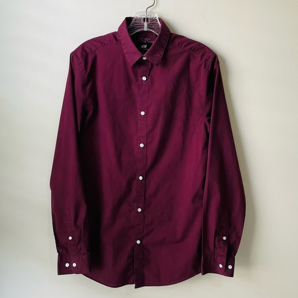 H&M button down mens burgundy red Dress Shirt easy iron size small - Picture 3 of 10